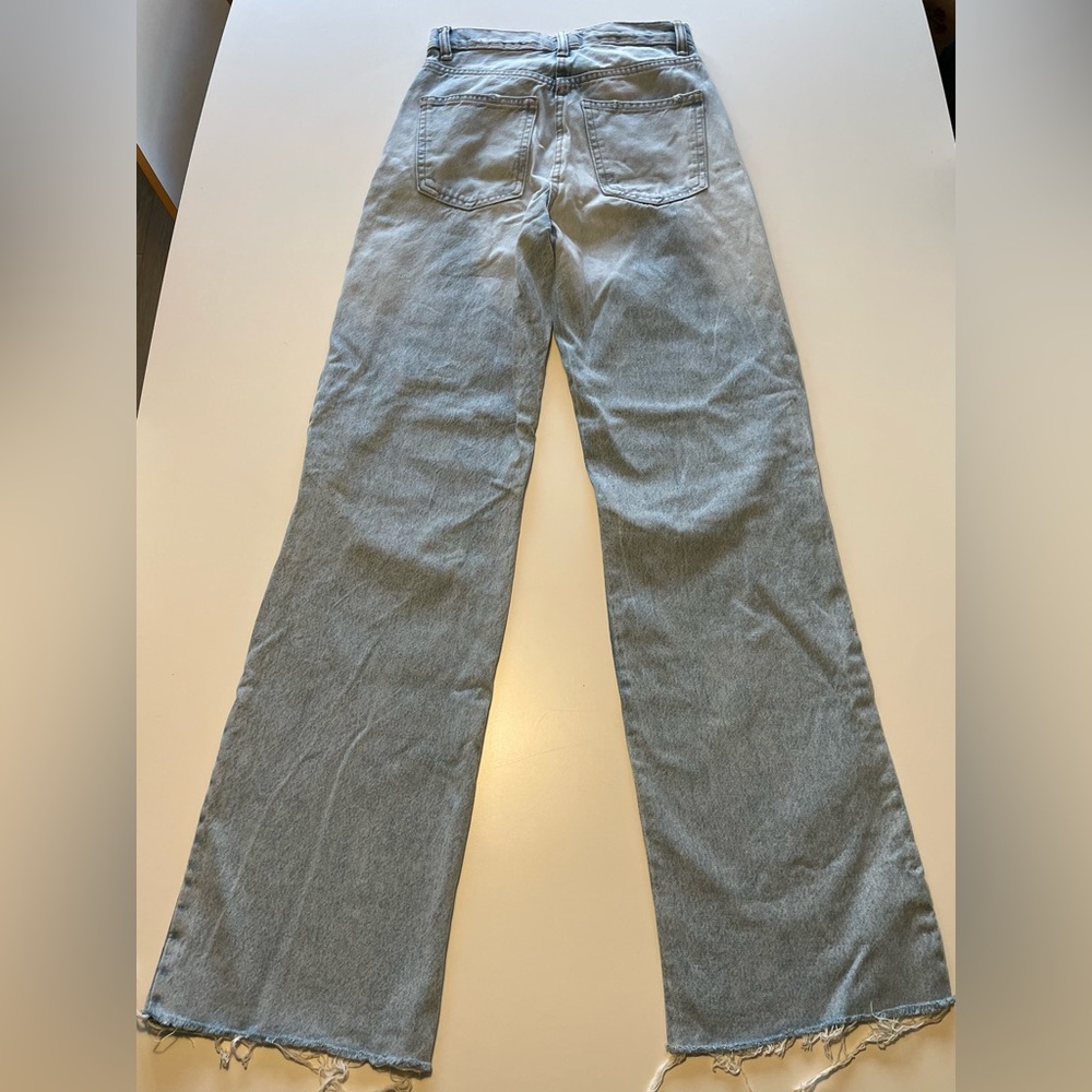 Zara 90s Relaxed Tall High Rise Flare Leg Jeans | Light Wash Distressed - Picture 3 of 9